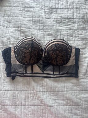 intimissimi Black Lace Longline Strapless Bra with Nude Underlay